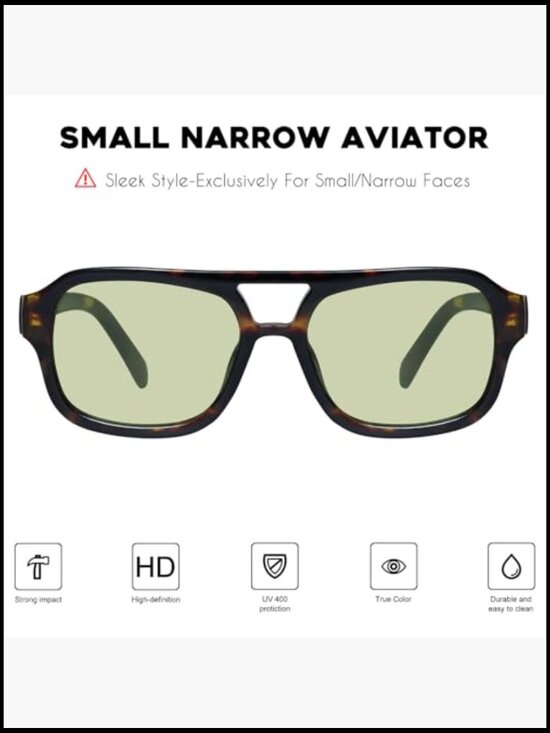 Vintage Aviator Sunglasses for Small Face Narrow Double Bridge